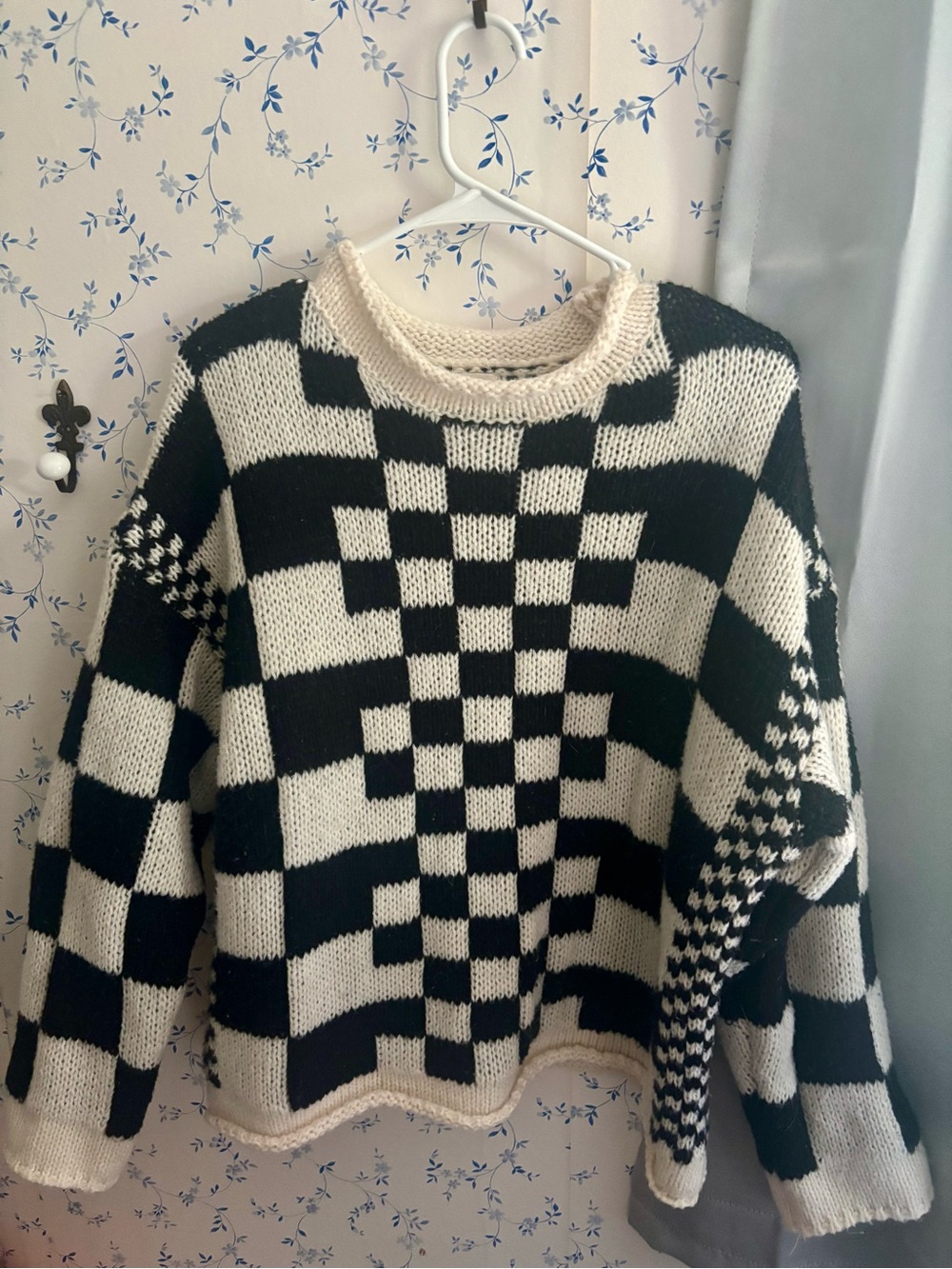 BiBi Black & Cream Checkerboard Knit Sweater